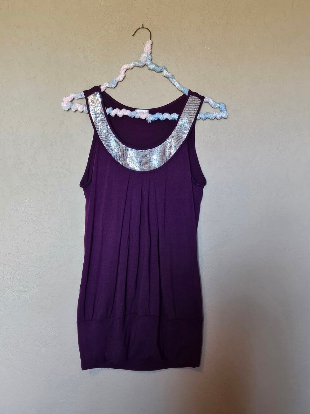 Studio Y Large Purple Sequin Neckline sleeveless blouse